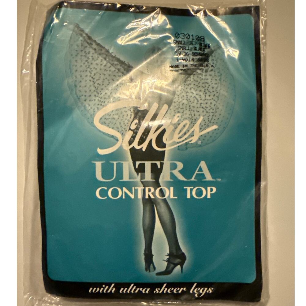 Vintage Silkies Ultra Control Top Pantyhose Jet Black | Small | Ultra Sheer Legs